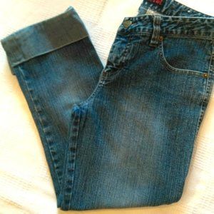 Mudd Yo Cropped Jeans Medium Blue Wash Cuffed Size 7 Juniors